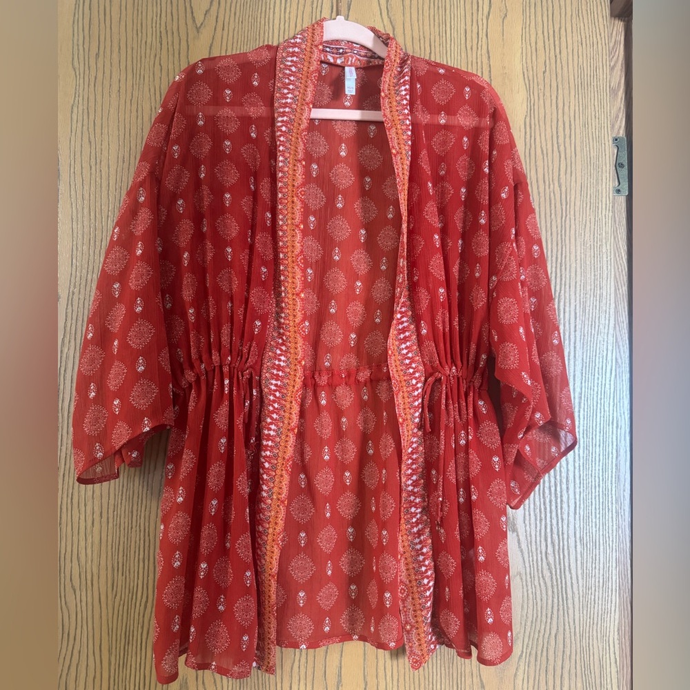 Xhilaration Red and Orange Patterned Kimono